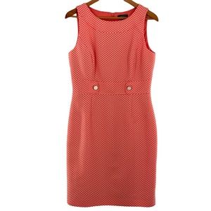 Tahari Arthur S. Levine Coral & White Polka Dot Textured Sleeveless Dress Size 6